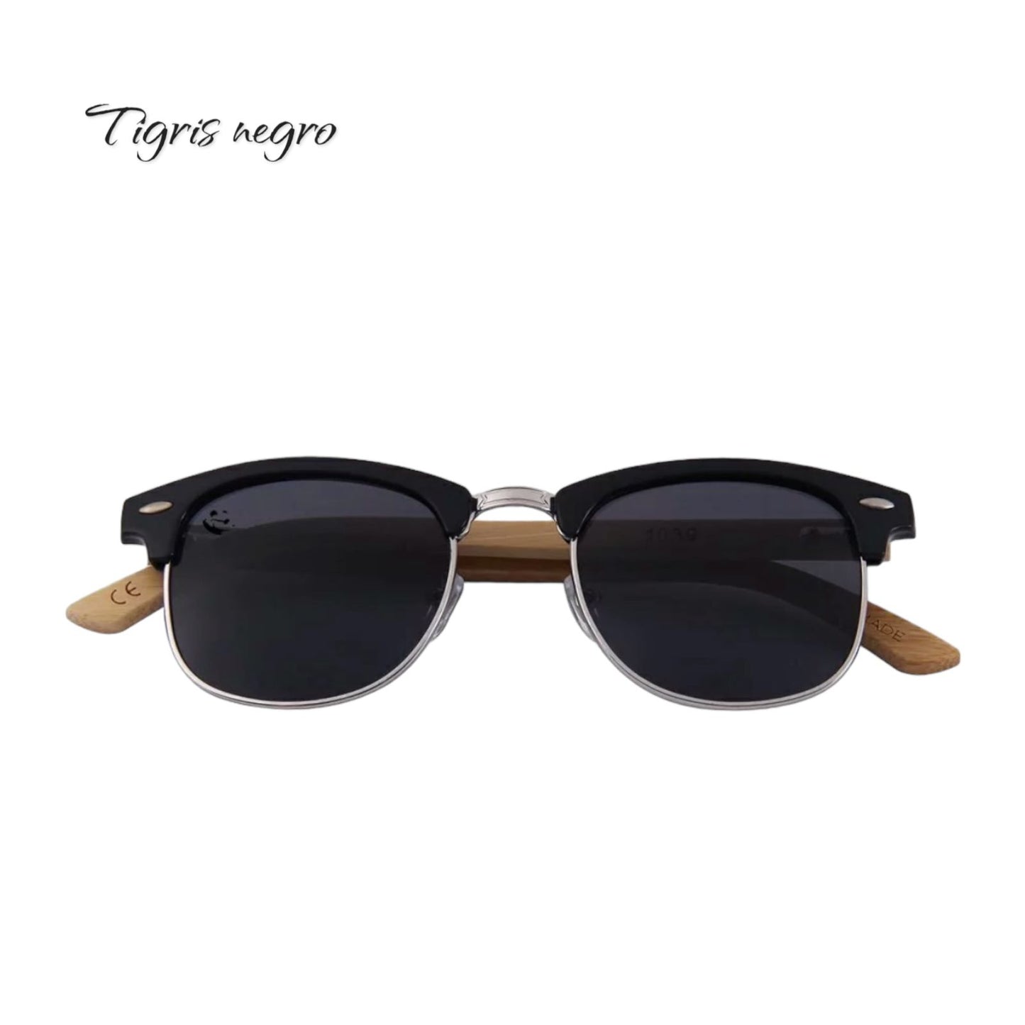 Lentes de Sol Tigris Negros Oscuros & Patillas de Bambú - UV400 Unisex