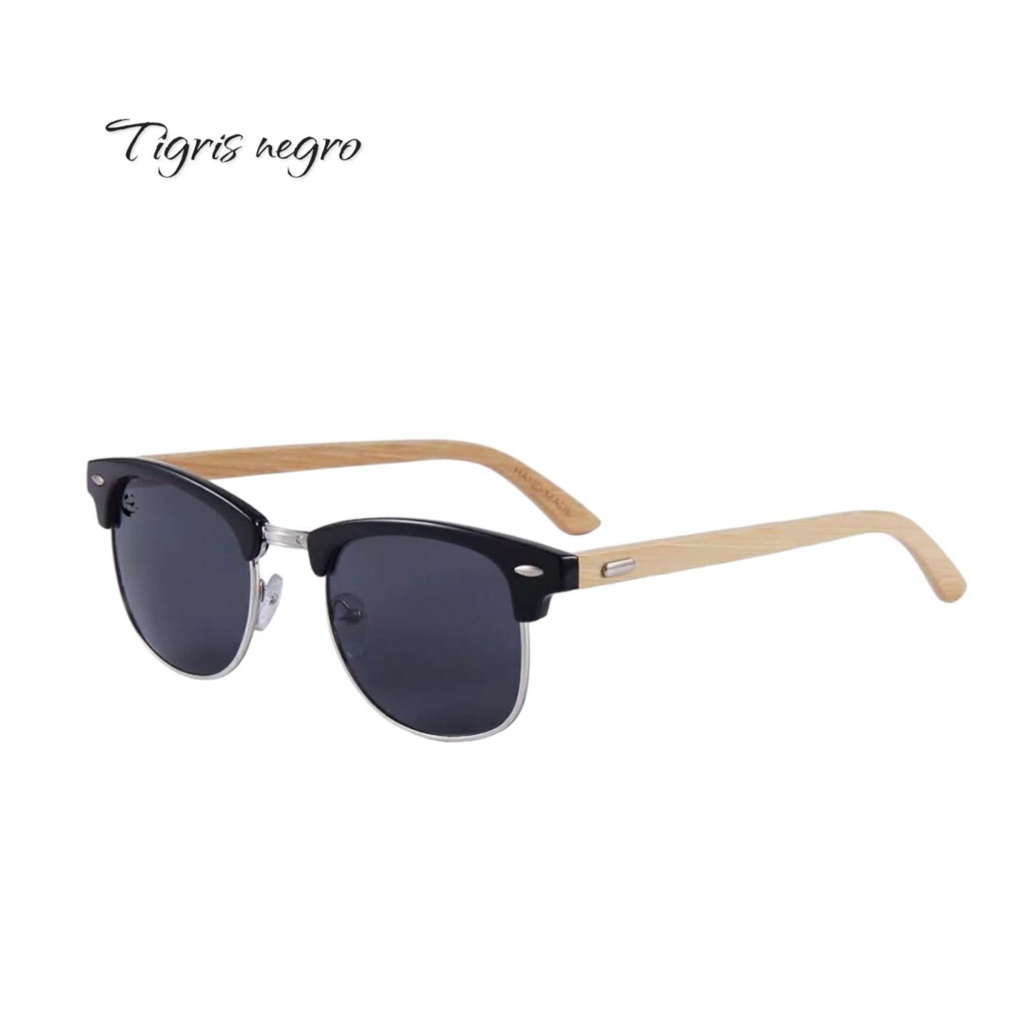 Lentes de Sol Tigris Negros Oscuros & Patillas de Bambú - UV400 Unisex