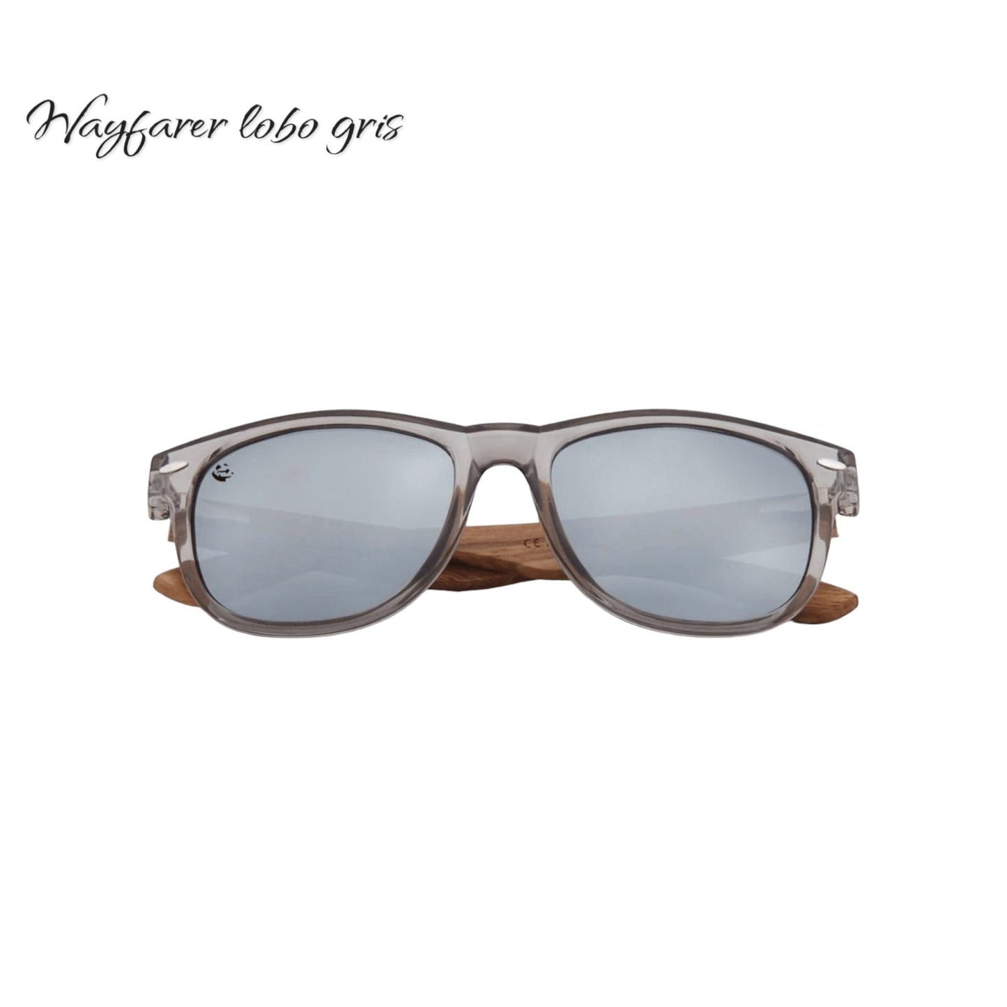 Lentes de Sol Wayfarer Lobo Gris Espejados & Patillas de Madera - Polarizados UV400 Caballero
