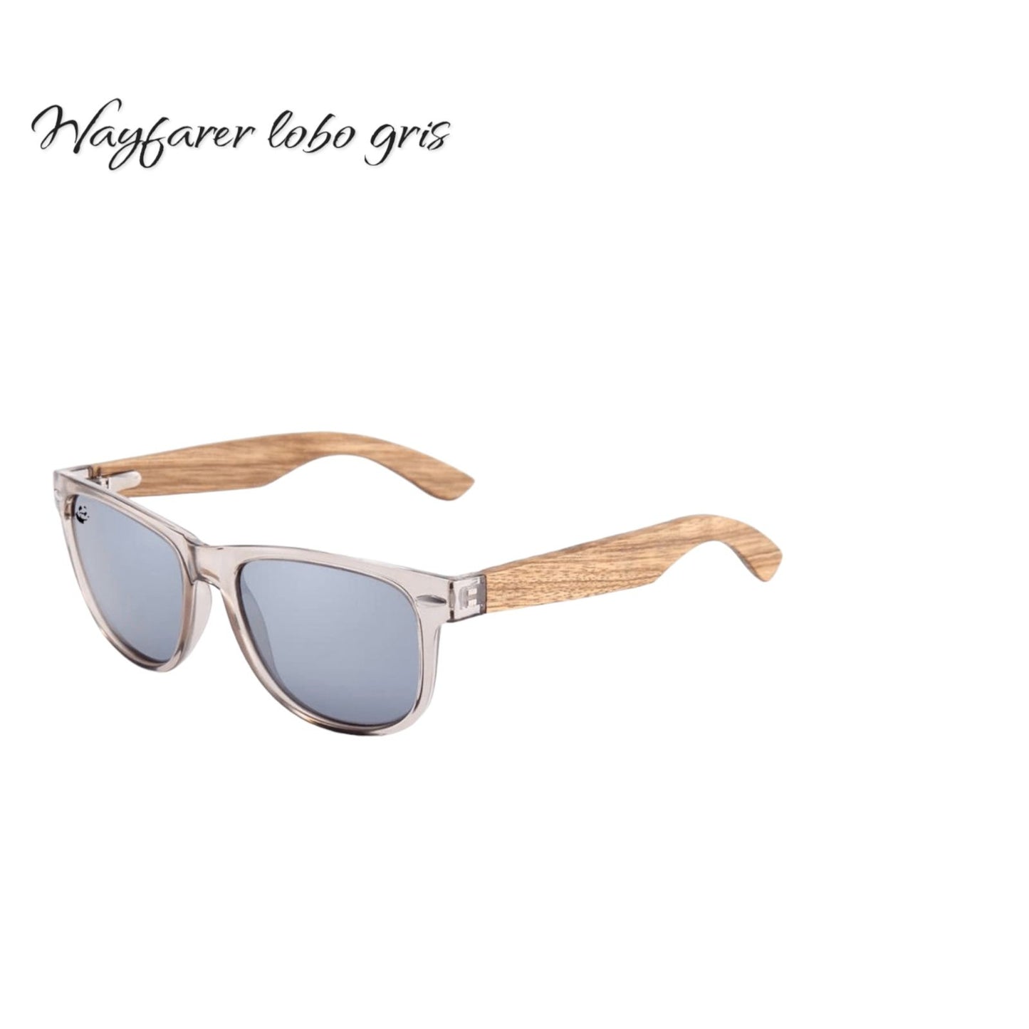 Lentes de Sol Wayfarer Lobo Gris Espejados & Patillas de Madera - Polarizados UV400 Caballero