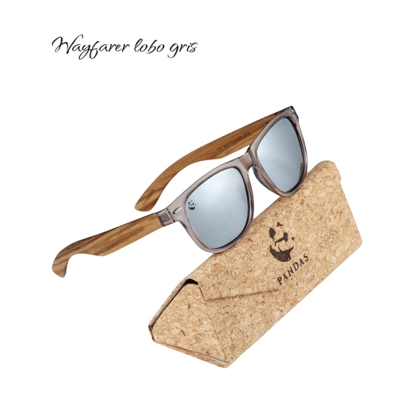 Lentes de Sol Wayfarer Lobo Gris Espejados & Patillas de Madera - Polarizados UV400 Caballero