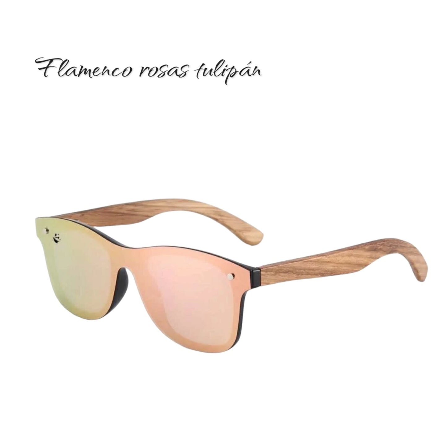 Lentes de Sol Flamenco Rosas Tulipán Espejados & Patillas de Madera - Polarizados UV400 Dama