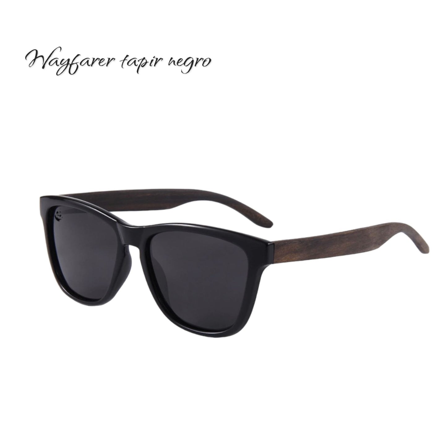 Lentes de Sol Wayfarer Tapir Negro Oscuros & Patillas de Madera - Polarizados UV400 zados UV400 Caballero