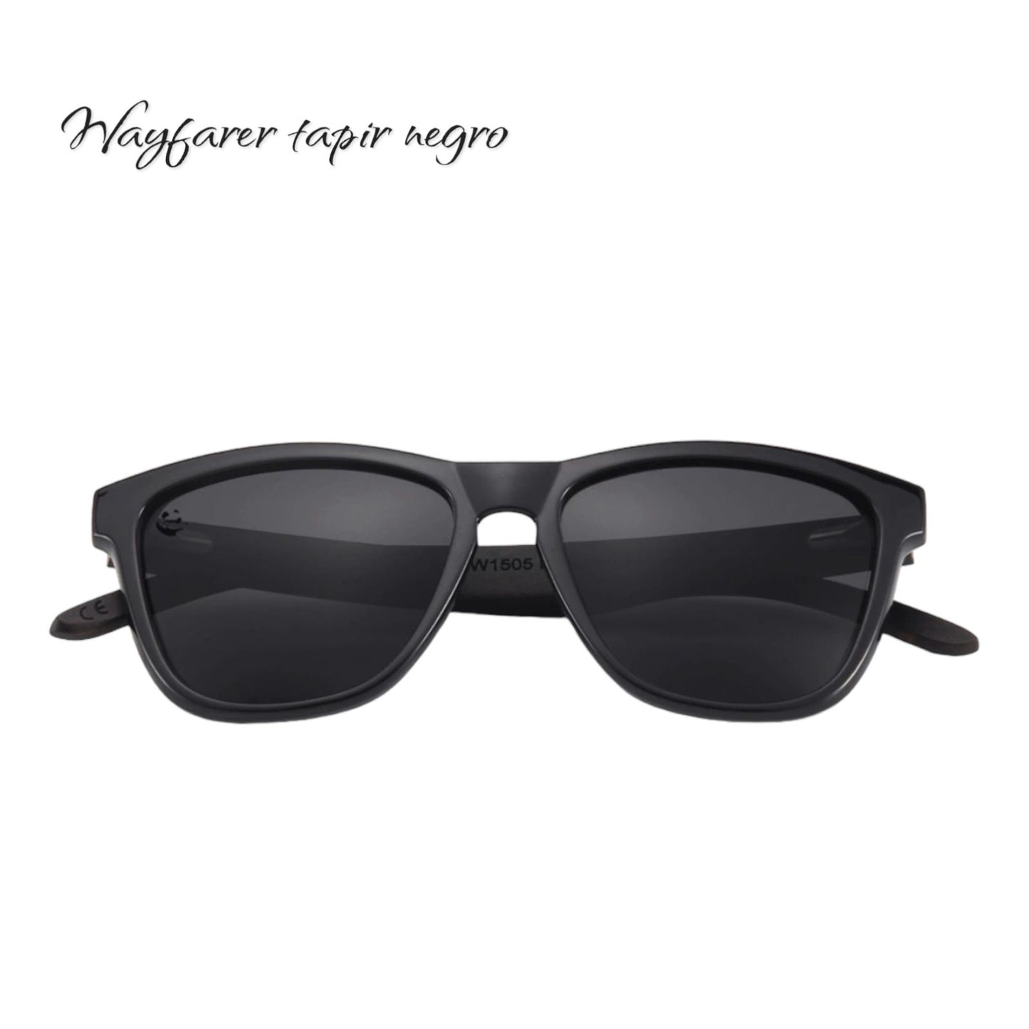 Lentes de Sol Wayfarer Tapir Negro Oscuros & Patillas de Madera - Polarizados UV400 zados UV400 Caballero