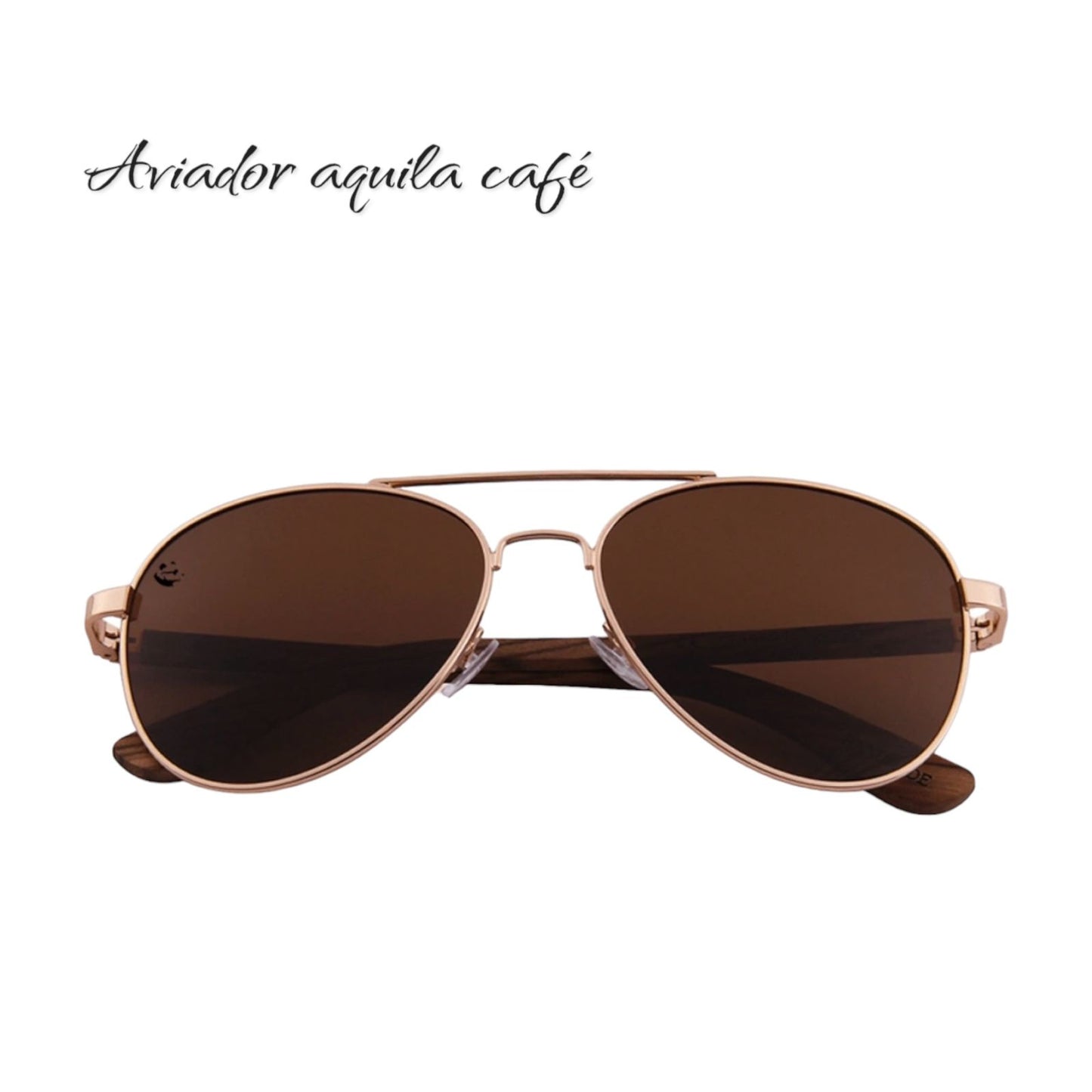 Lentes de Sol Aviador Aquila Café Oscuros & Patillas de Madera - Polarizados UV400 Unisex