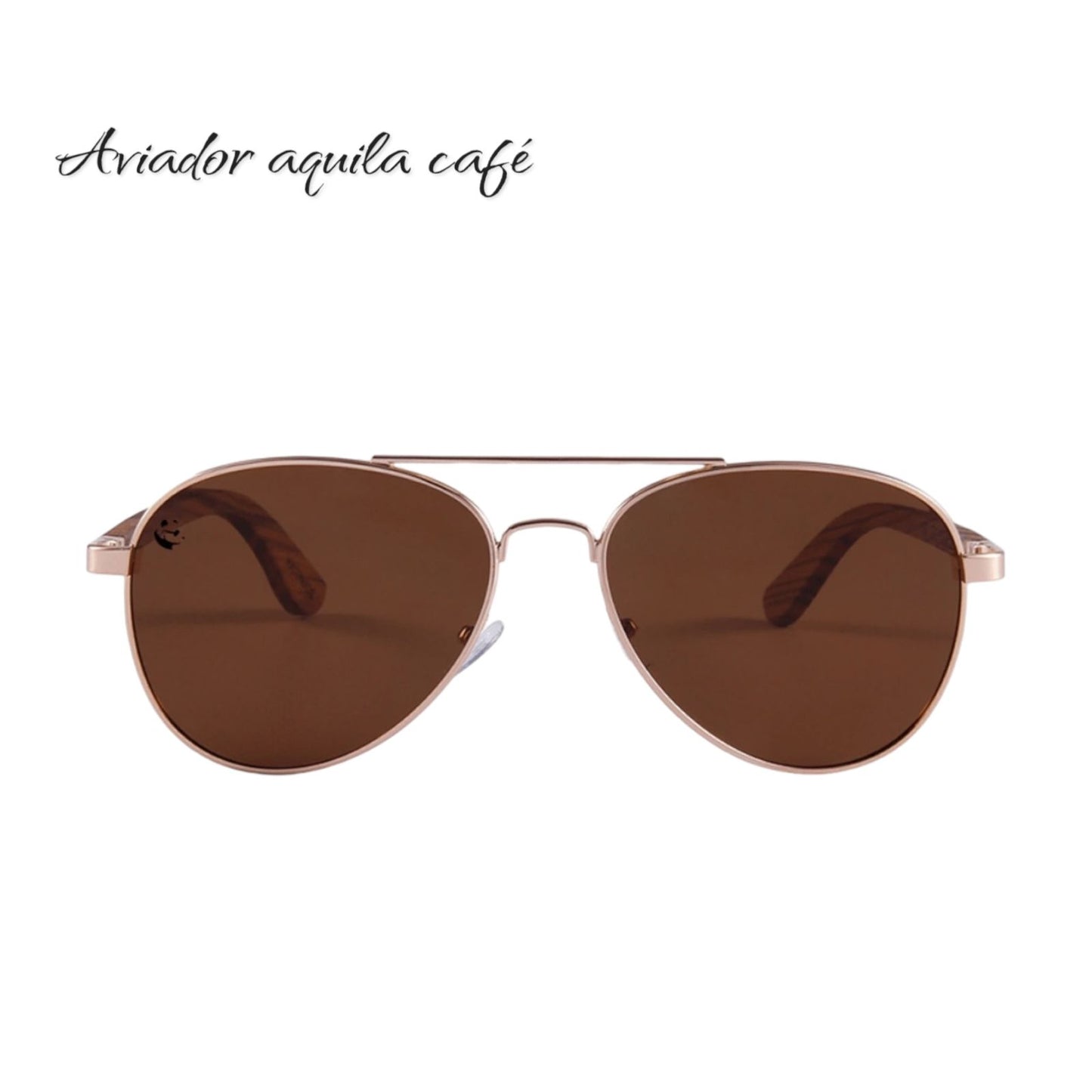 Lentes de Sol Aviador Aquila Café Oscuros & Patillas de Madera - Polarizados UV400 Unisex