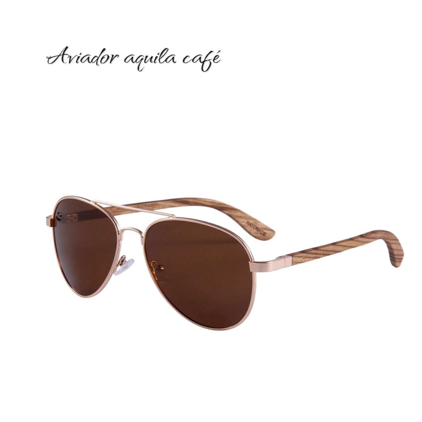 Lentes de Sol Aviador Aquila Café Oscuros & Patillas de Madera - Polarizados UV400 Unisex