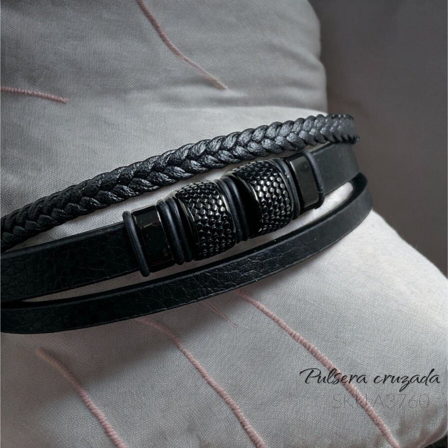 Pulsera cuero y broche de acero inoxidable