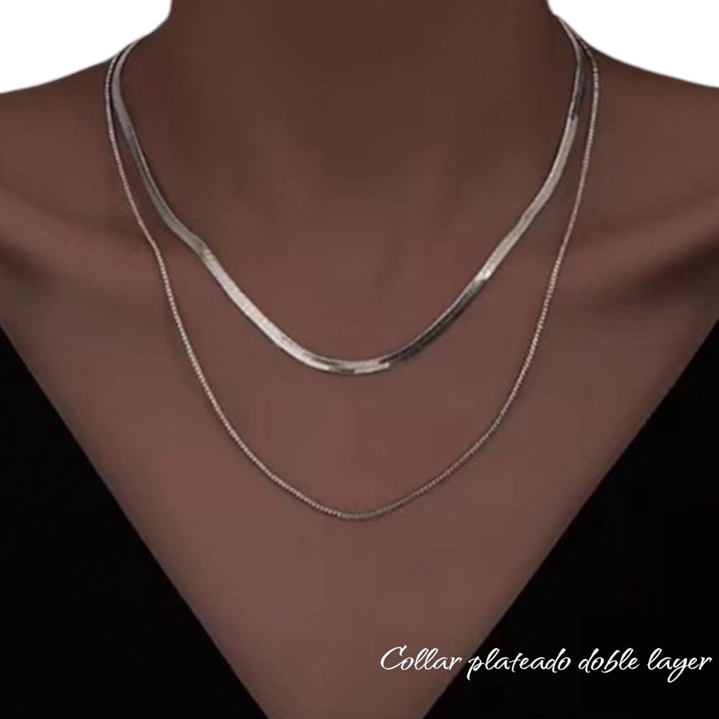 Collar plateado doble layer