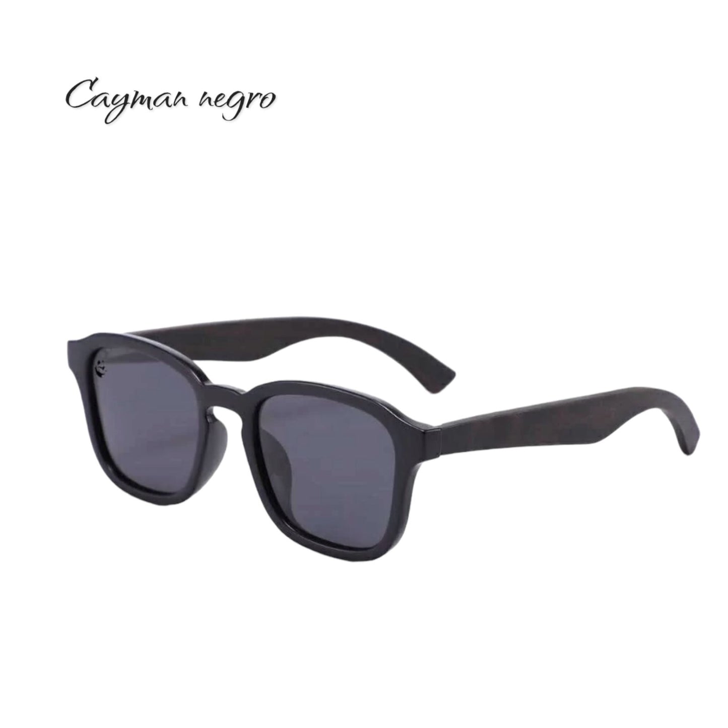 Lentes de Sol Cuadrados Cayman Negro Oscuro & Patillas de Madera - Polarizados UV400 Unisex