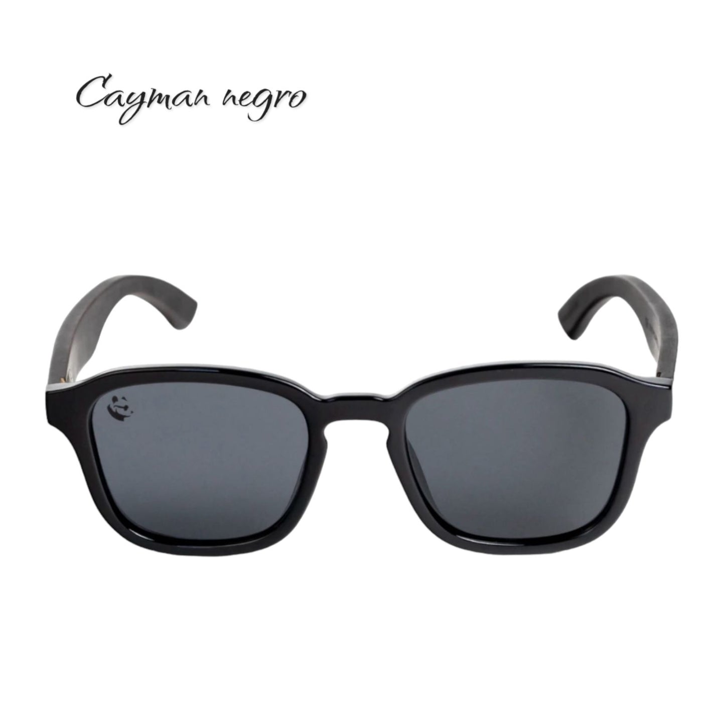 Lentes de Sol Cuadrados Cayman Negro Oscuro & Patillas de Madera - Polarizados UV400 Unisex