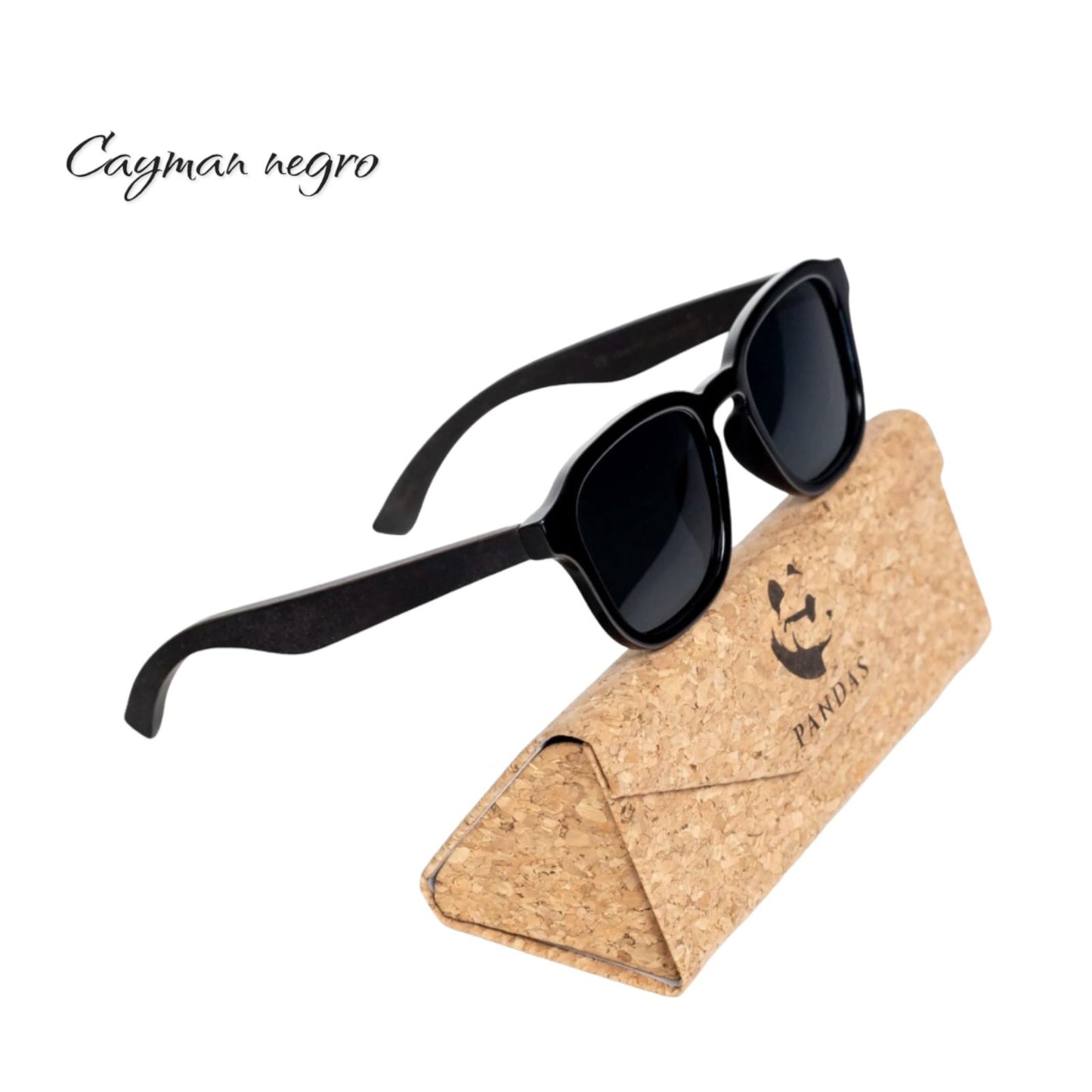 Lentes de Sol Cuadrados Cayman Negro Oscuro & Patillas de Madera - Polarizados UV400 Unisex