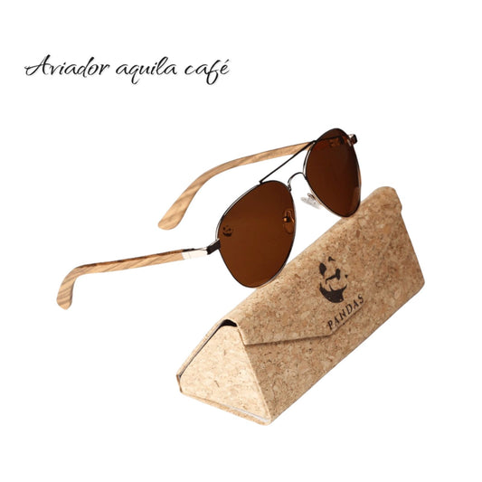 Lentes de Sol Aviador Aquila Café Oscuros & Patillas de Madera - Polarizados UV400 Unisex