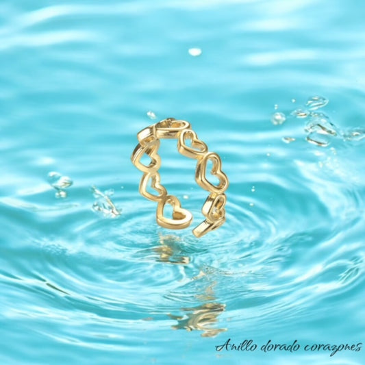 Anillo dorado corazones