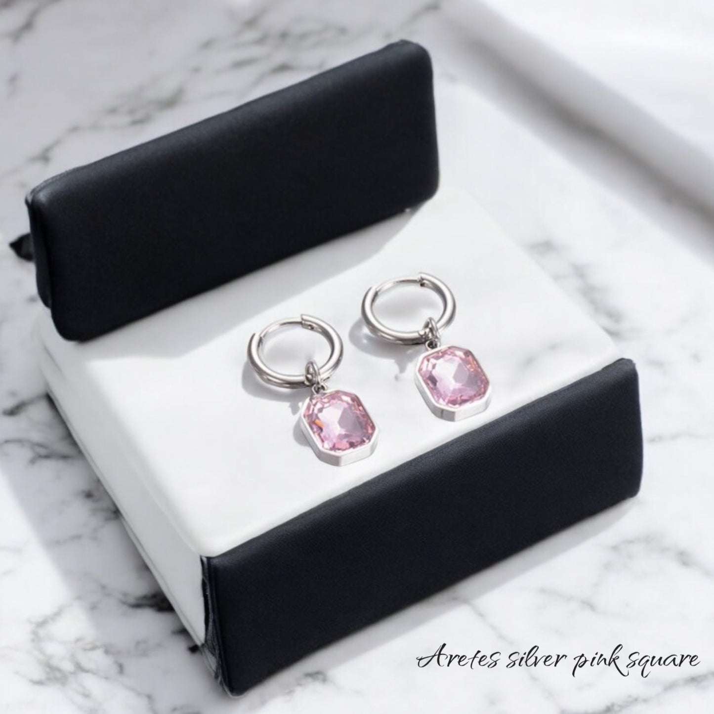 Aretes silver pink square